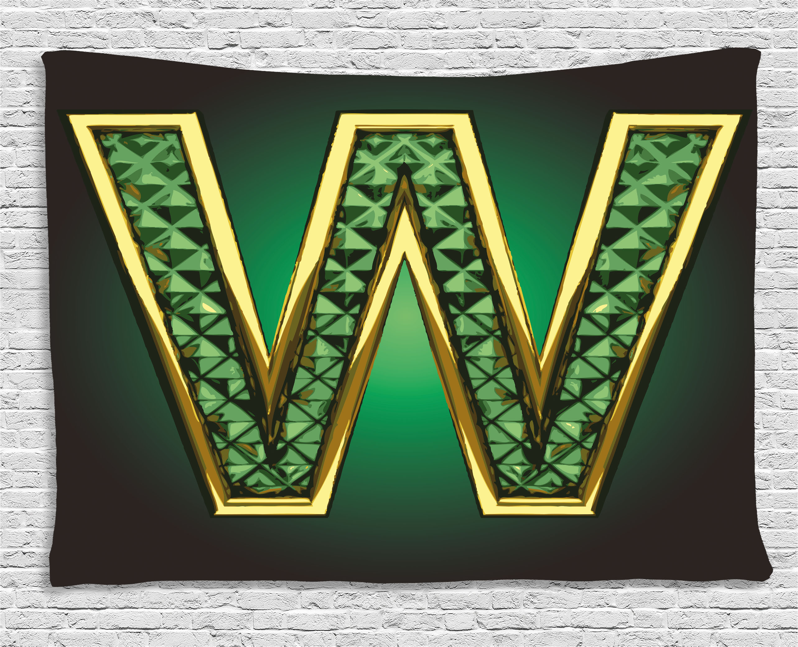 Modern Tapestry Golden Figure With Emerald Tones Alluring Color Letter Super Hero Icon Artsy Graphic Wall Hanging For Bedroom Living Room Dorm