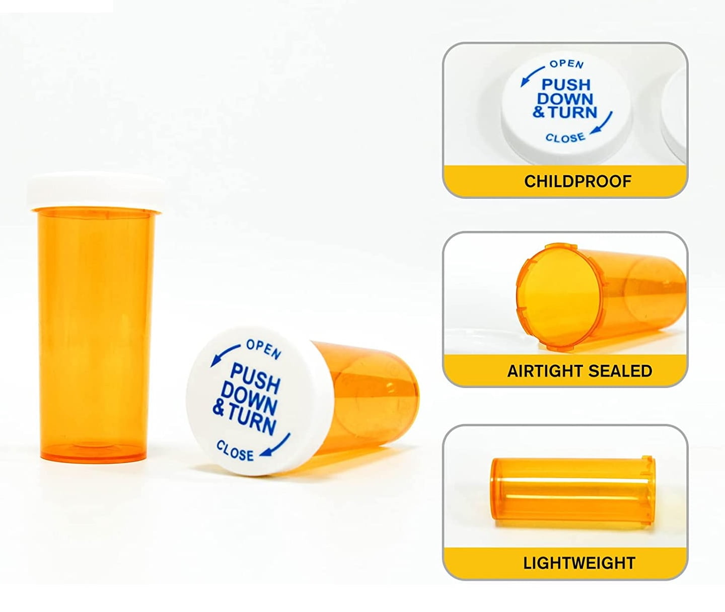 Pharmacy Vials 13 Dram AMBER (QTY. 320) ChildResistant Caps, Caps