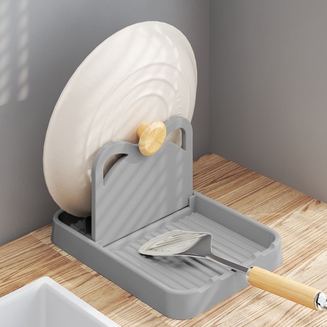 Aodebiao Pot Lid Holder, Lid and Spoon Rest Holder for Kitchen Counter, Foldable Pan Lid Organizer Stand with Nonslip Pads, Multifunctional Utensils Pan Pot Cover Lid Rack Shelf For Stove Top