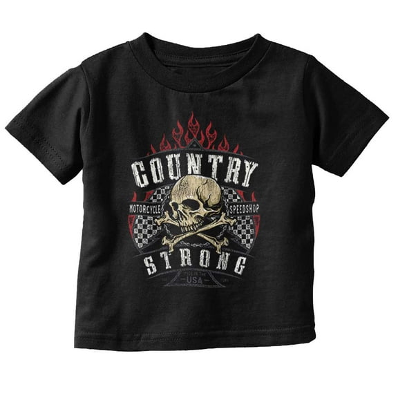 Country Strong Motorcycle Biker Skull Toddler Boy Girl T Shirt Infant Toddler Brisco Brands 6M