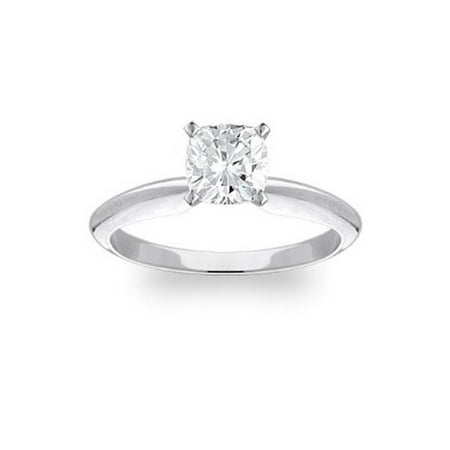 G SI 1 Carat Cushion Diamond Solitaire Engagement Ring 14K White Gold