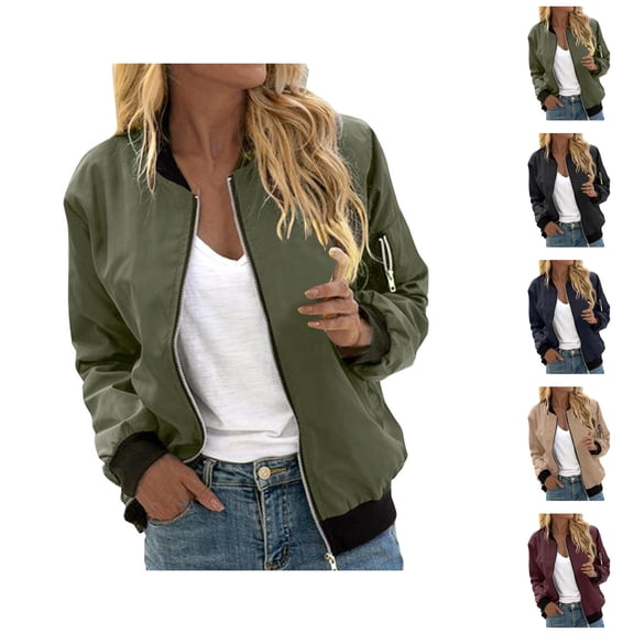 Baseball Jacket for Women 2025 Fall Lightweight Long Sleeve Zip Up Casual Jackets with Pockets Outerwear
