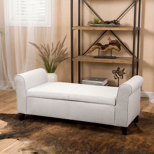 Noble House Haden Armed Light Gray Fabric Storage Bench ...