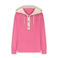 thumbnail image 3 of 2024 Autumn/Winter Women's Solid Color Hooded Button Loose Color Combination Long Sleeved Hoodie Women Lace Womens Top plus Size Summer Short Sleeve Tops for Women plus Size V Neck Blouse plus Size, 3 of 5