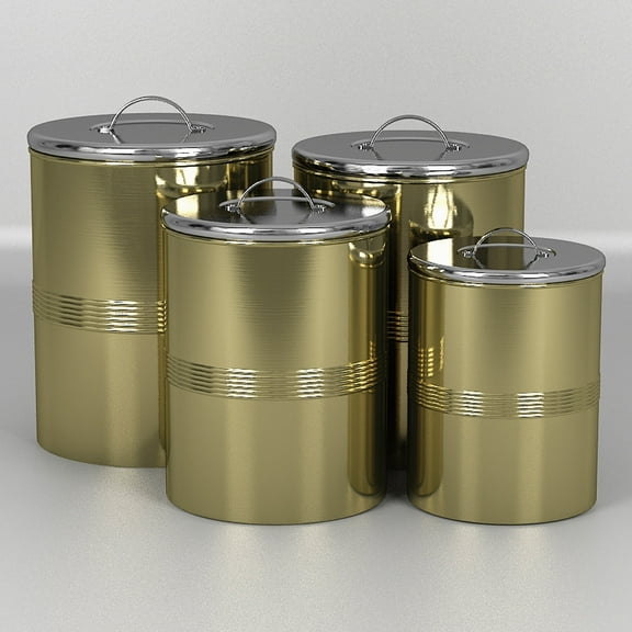nu steel (Set Of 4) Middle band Canister Stainless Steel with Gold color Finish: 1, 1.5, 2, & 4 Quart TG-CH-JW-S4