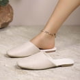 thumbnail image 6 of Womens Square Toe Flat Mules Slip On Closed Toe Backless Comfortable PU Faux Leather Shoes Beige,Size 37, 6 of 9