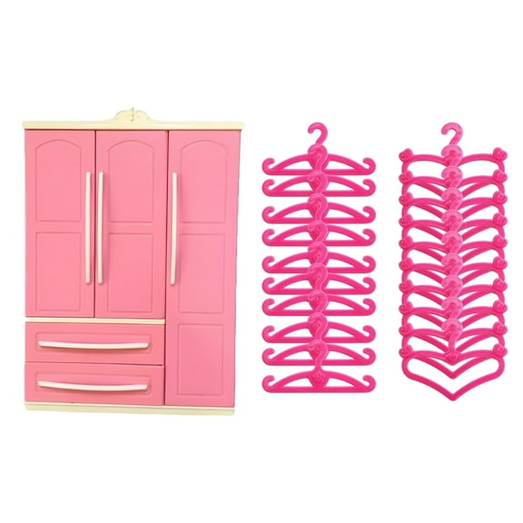 LAMIRO Imitation Doll Closet Wardrobe with 20 Clothes Hangers,Storage Cabinet for Dollhouse