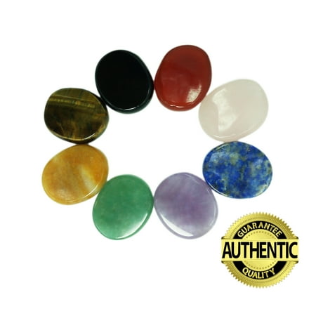 Chakra Stones 8 PCS Set, Oval Shape, Tumbled & Polished, for Use in Grounding Balancing Soothing Meditation Reiki or as Worry Stones, Hot Spa Rock &