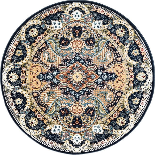 Unique Loom Narenj Medallion Textured Area Rug 5' x 5' Round Navy Blue/Tan