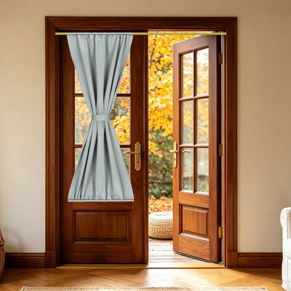 1 PC French Door Curtain, 30" x 64" Blackout Thermal Insulated Energy Saving Drape Polyester Rod Pocket Curtains & Drapes for Kitchen Front Door Window Treatments, Silver-gray