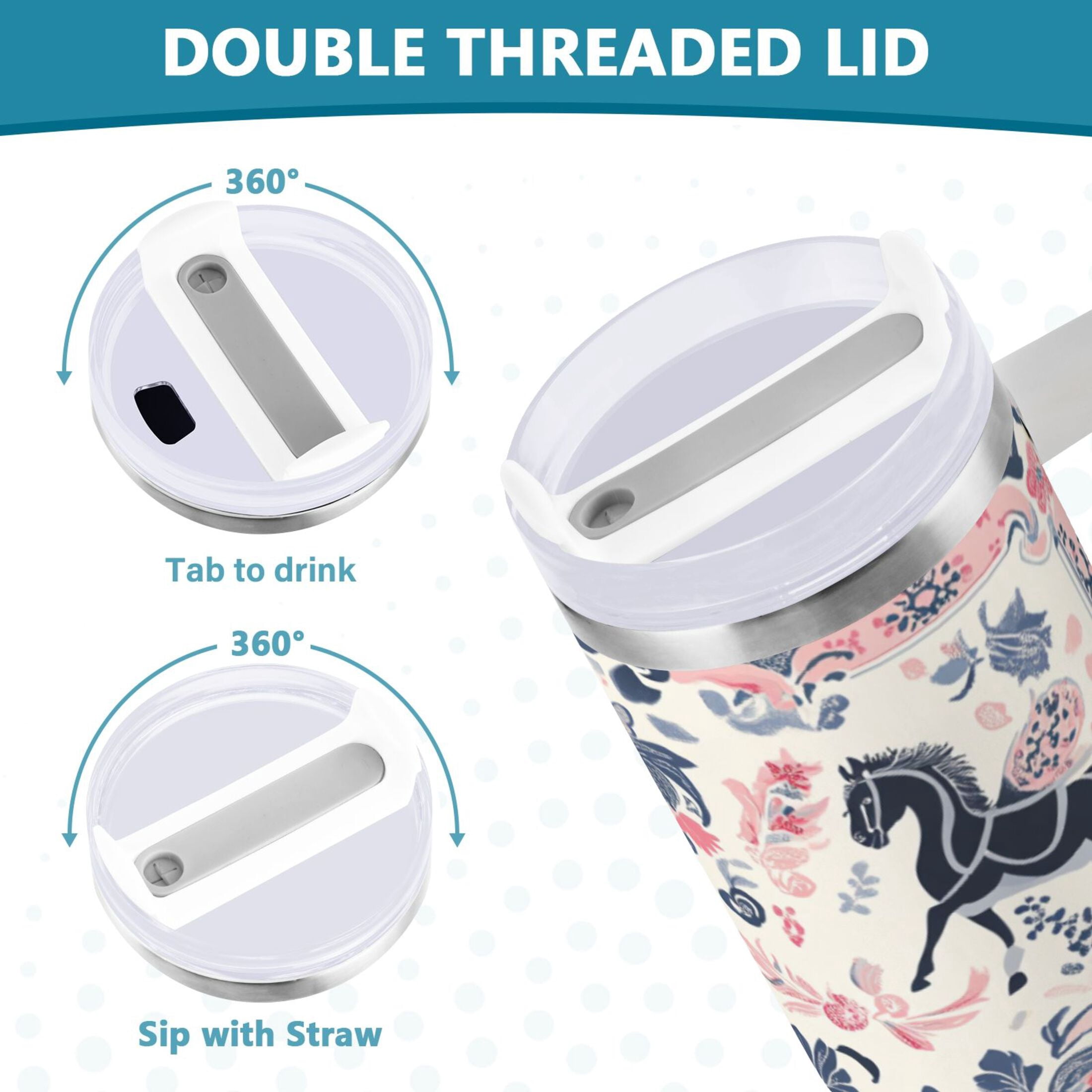 DIXRUYEE Steel Water Bottles Tumbler Creative Equestrian Floral Harmony Pattern 40oz/30oz