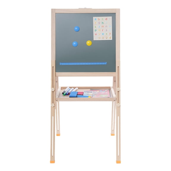 ChicHomey Adjustable Kids' Easel with Double-Sided Blackboard and Whiteboard, Includes Full Set of Art Supplies, Perfect for Young Artists