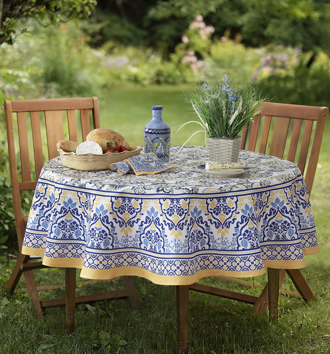 Provence Allure Floral Bordered Country French Fabric Tablecloth by