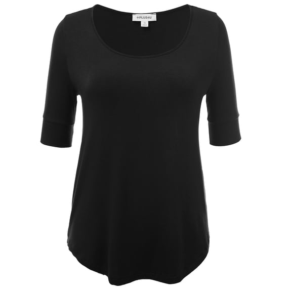 FashionOutfit Women's Basic Solid Scoop Neck Short Sleeve Big Plus Size Top