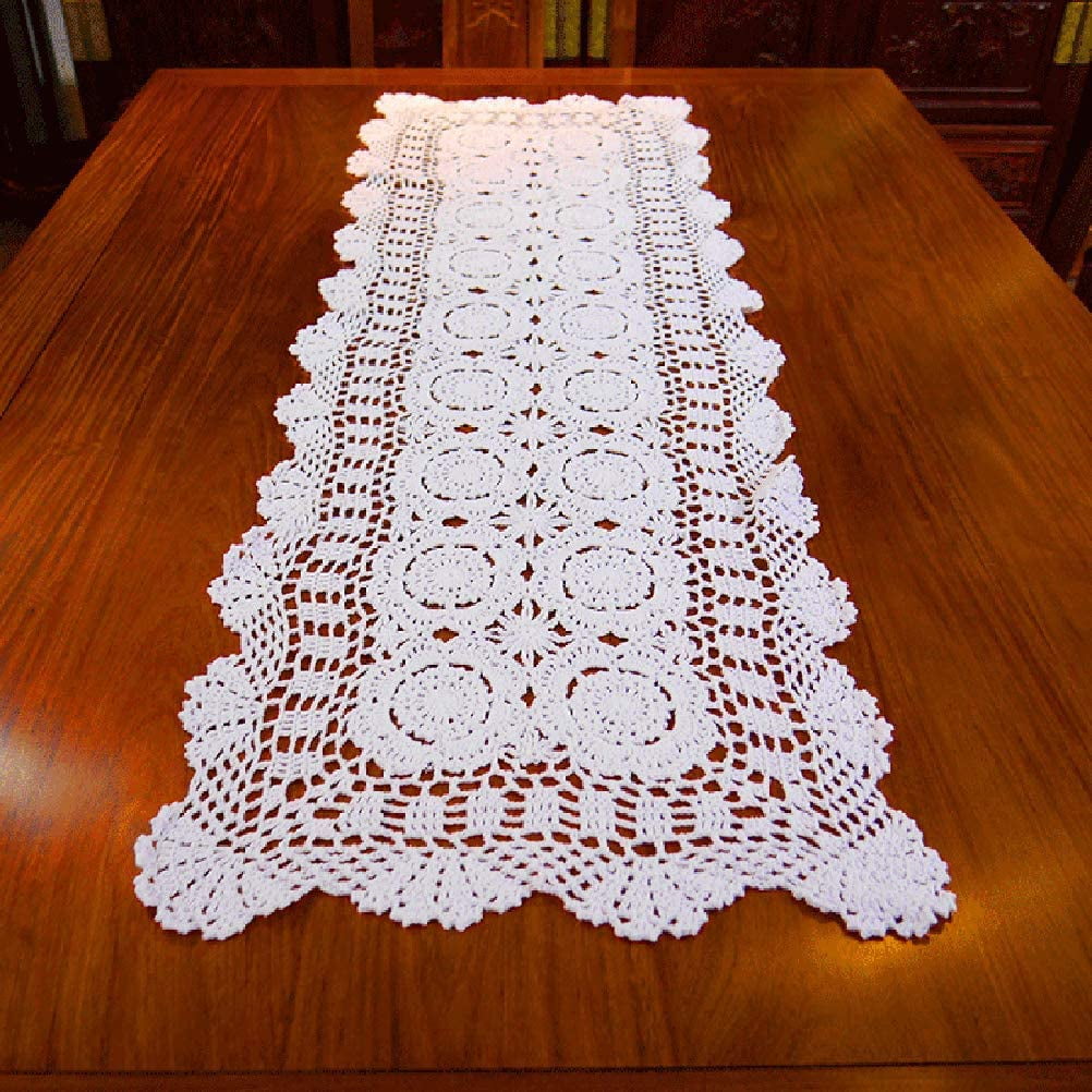 WCHUANG Rectangular Cotton Handmade Crochet Lace Table Runner Doilies Table Dresser Scarf Décor