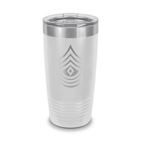 

E-8 First Sergeant Rank Tumbler 20 oz - Laser Engraved w/ Clear Lid - Stainless Steel - Vacuum Insulated - Double Walled - Travel Mug - 1sg or-8 e8 us army - White