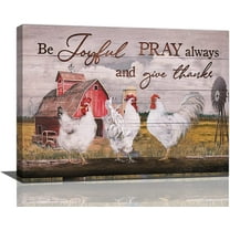 Farmhouse Rooster Wall Art Barn Windmill Decor Rustic Country Chicken Pictures Canvas Prints Framed Modern Artwork For Home Living Room Bedroom Bathroom 16"X12"