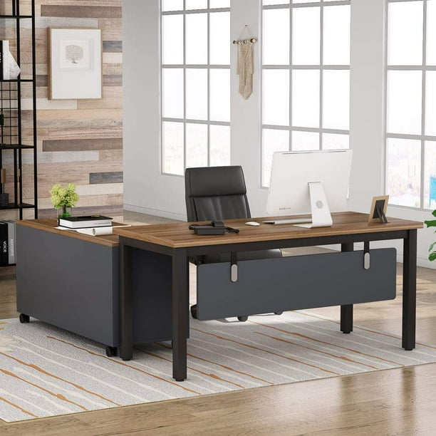 Tribesigns LShaped Computer Desk with Storage Drawers Set