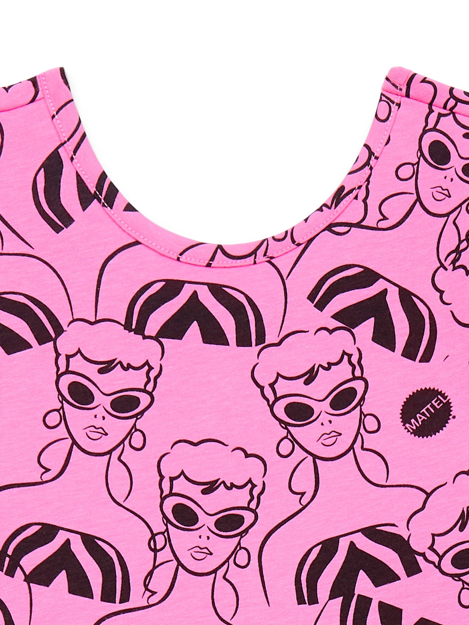 Barbie Girls Allover Print Dress with Short Sleeves, Sizes 4-12