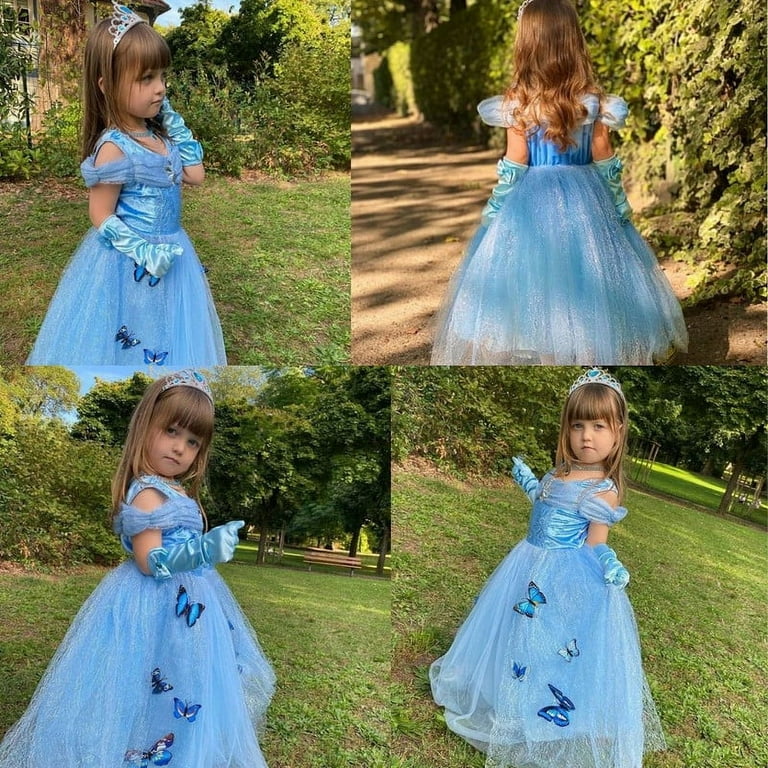 Jurebecia Cinderella Dress for Girls Kids Princess Dresses up Butterfly Toddler Birthday Cosplay Party Costume 120 CM 5 6 Years