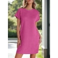 thumbnail image 2 of MORTTIC Women's Short Sleeve Crew Neck Textured Mini T-Shirt Dress with Pockets, Casual Solid Color Elegant Workwear Dress, XL, 2 of 5