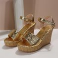 thumbnail image 2 of Kukoosong Womens Wedge Sandals Dressy Summer Suede Wedges Peep Toe Chunky Block Heels Platform Wedge Sandals Buckle Strap Sandals Women Gold 36, 2 of 7