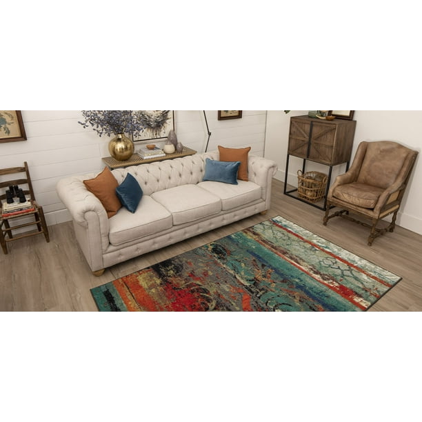 Mohawk Home Strata Eroded Color Multi Printed Area Rug, 7'6"x10', Teal