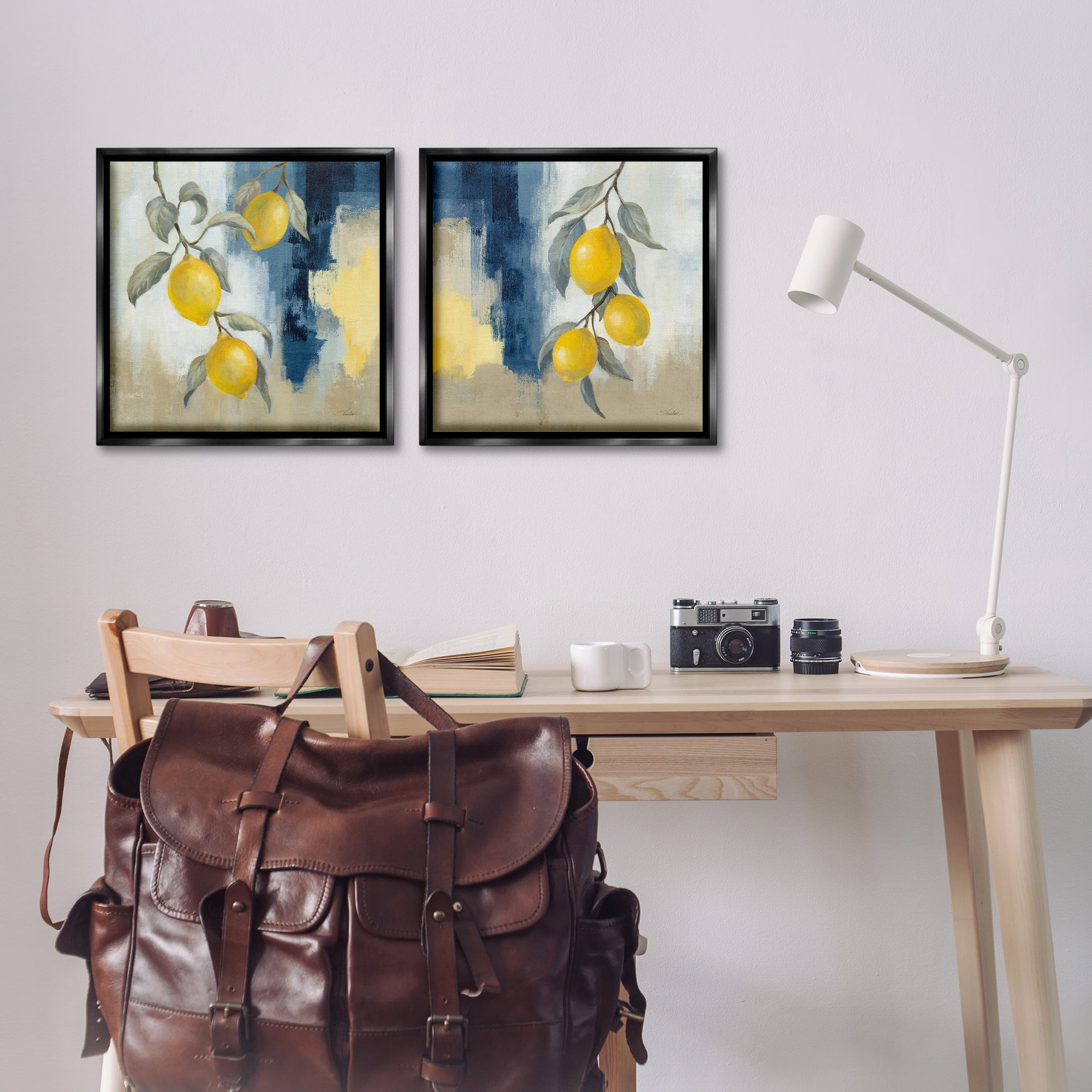 Stupell Industries Abstract Hanging Lemon Fruits Food & Beverage Painting Black Floater Framed Canvas Art Print Wall Art, 18 x 18, Set of 2