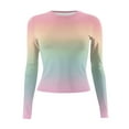 thumbnail image 4 of bbyeadc Womens Multicolor Long Sleeve Shirts Casual Gradient Going Out Tee Shirts Spring Fall Winter Crew Neck Strechy Tight Clothes Pullover, Multicolor XL, 4 of 5