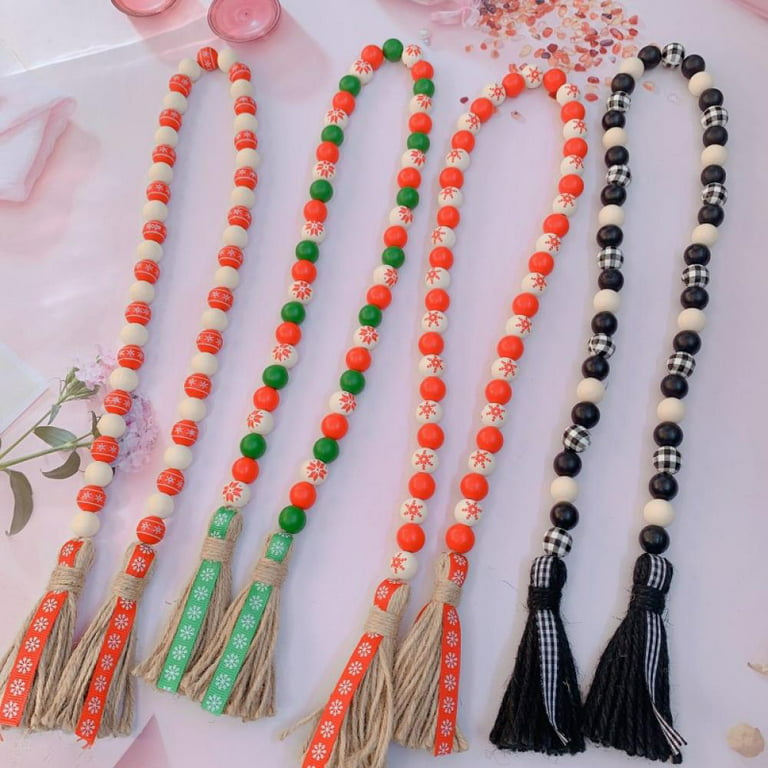 Wood Beads Decor White & Red Beads Pendant Wood Bead Garland For Christmas  Tree Table Wall
