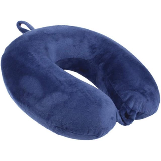 Almohada de viaje de Life Hall, almohada de apoyo para el cuello de espuma de memoria, para acampar, almohada de descanso para dormir (azul marino) Feliz Sencillez