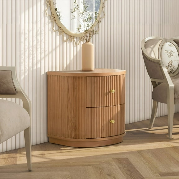 Valentine 24" 2-Drawer Storage Side Table with Natural Brown Beech Wood