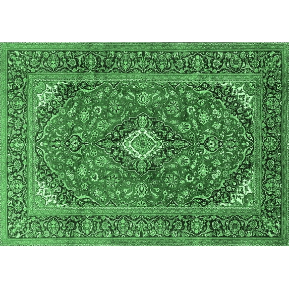 Ahgly Company Indoor Rectangle Medallion Emerald Green Traditional Area Rugs, 4' x 6'