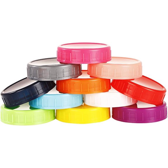 12 Pcs Couvercles Réguliers en Plastique Coloré pour Bocaux Mason de Qualité Alimentaire avec Anneau d'Étanchéité en Silicone et Surface Résistante aux Rayures pour Bocaux Mason/Canning