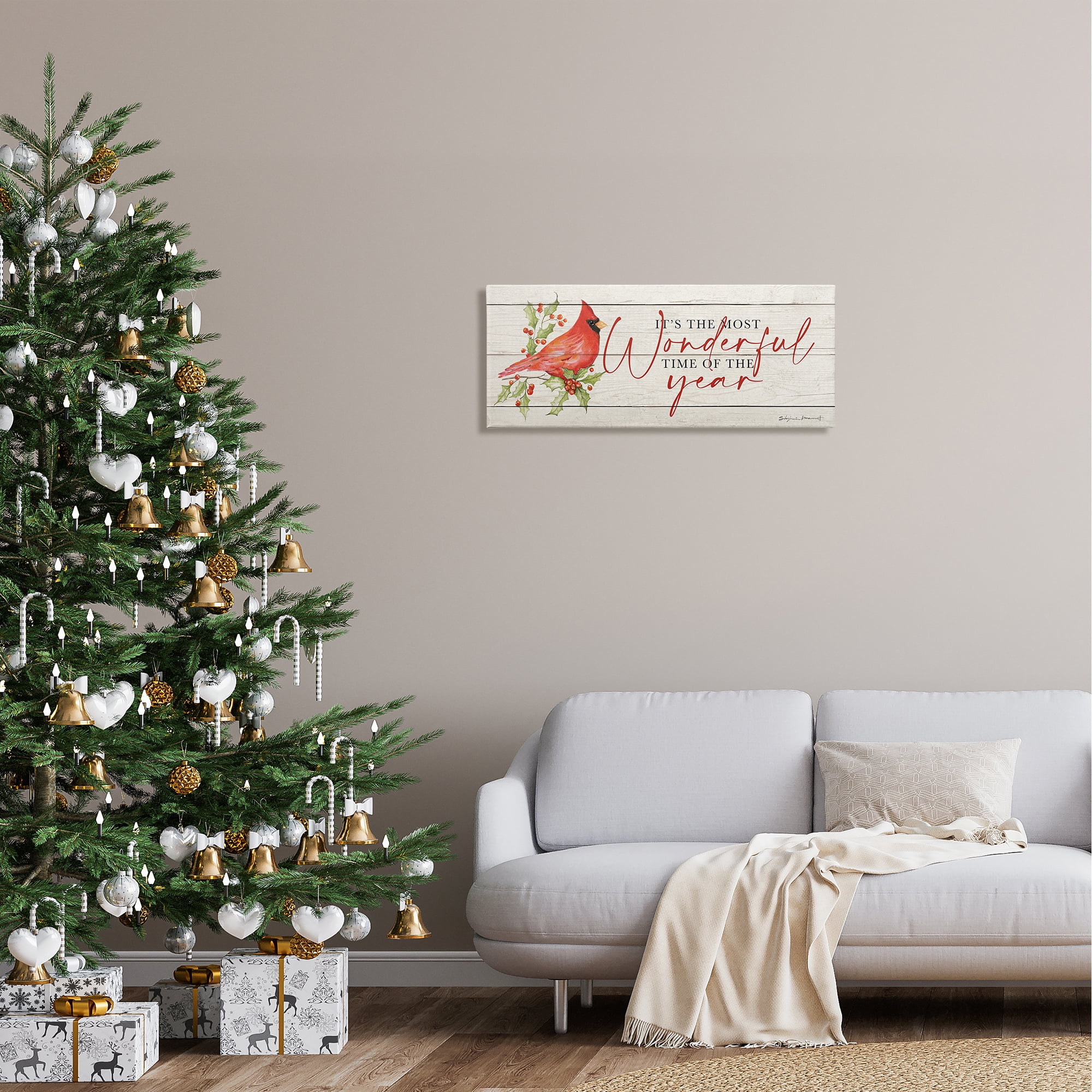 Stupell Industries Most Wonderful Time Cardinal Holiday Painting Gallery Wrapped Canvas Print Wall Art