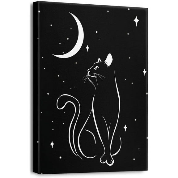 Cat Pictures Wall Decor-Black and White Canvas Wall Art-for Bedroom Wall art Office Posters Black Cat Pictures Canvas Print Poster Artwork Home Decor for Living Room Cat Pictures on Canvas 12x16 inch