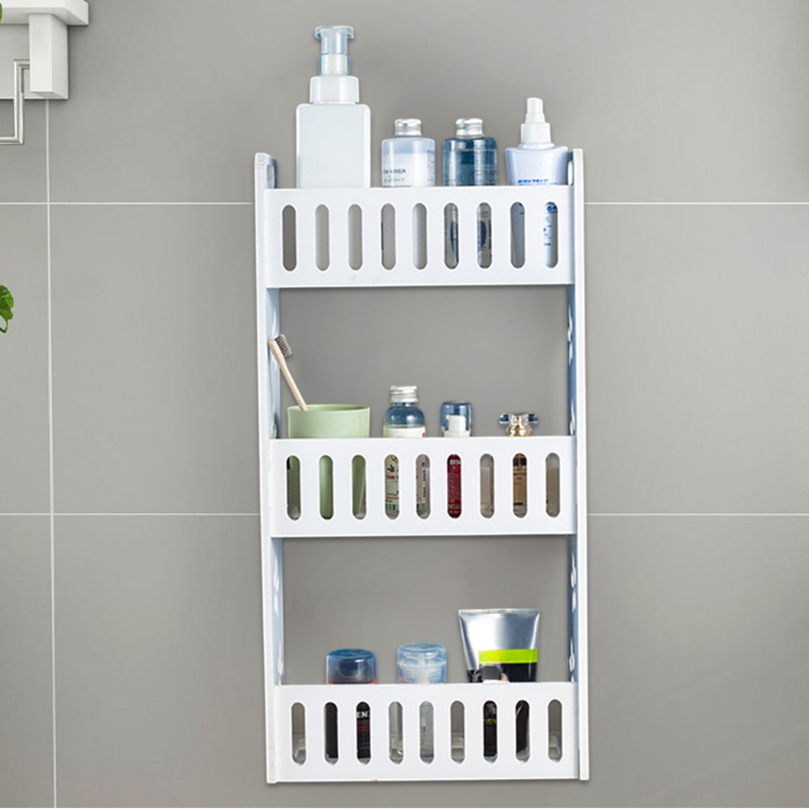 Gnmfd 3 Tier Wall Mounted Bathroom Organizer for Shower Storage, Space Saving Bathroom Rack for Shampoo Towels Toiletries, Rustproof Waterproof PVC, Apartment Dorm Laundry Room Storage Solution