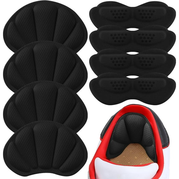 Adhesive Heel Cushion Inserts, Reusable Back of Heel Grips Pads for Too Big Loose Shoes, Heel Guards Liners for Women Men, 4PCS-Black 4PCS-Black