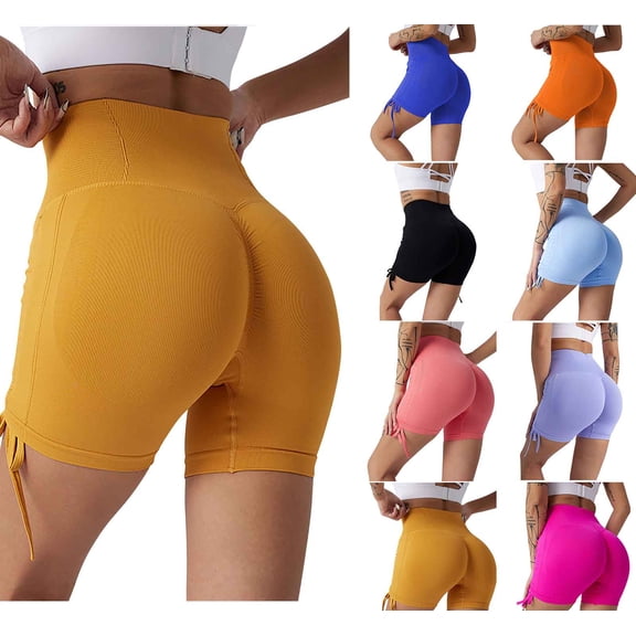 Feancey Athletic Shorts for Women High Waisted Tummy Control Yoga Shorts Butt Lifting Seamless Shorts Solid Color Casual Sports Biker Shorts Hot Pink S