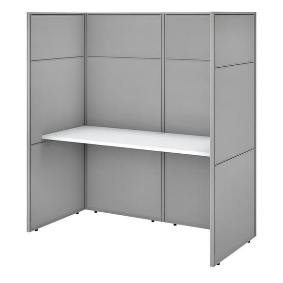 Pemberly Row 60W Cubicle Desk with 66H Closed Panels in White - Engineered Wood