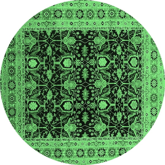 Ahgly Company Indoor Round Oriental Emerald Green Traditional Area Rugs, 7' Round
