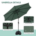 thumbnail image 3 of 9 ft Patio Umbrella with Patio Market Umbrella Base, Outdoor Table Market Umbrella with Water/Sand Self-Filled Base, Push Button Tilt/Crank, 8 Ribs, Dark Green, 3 of 5