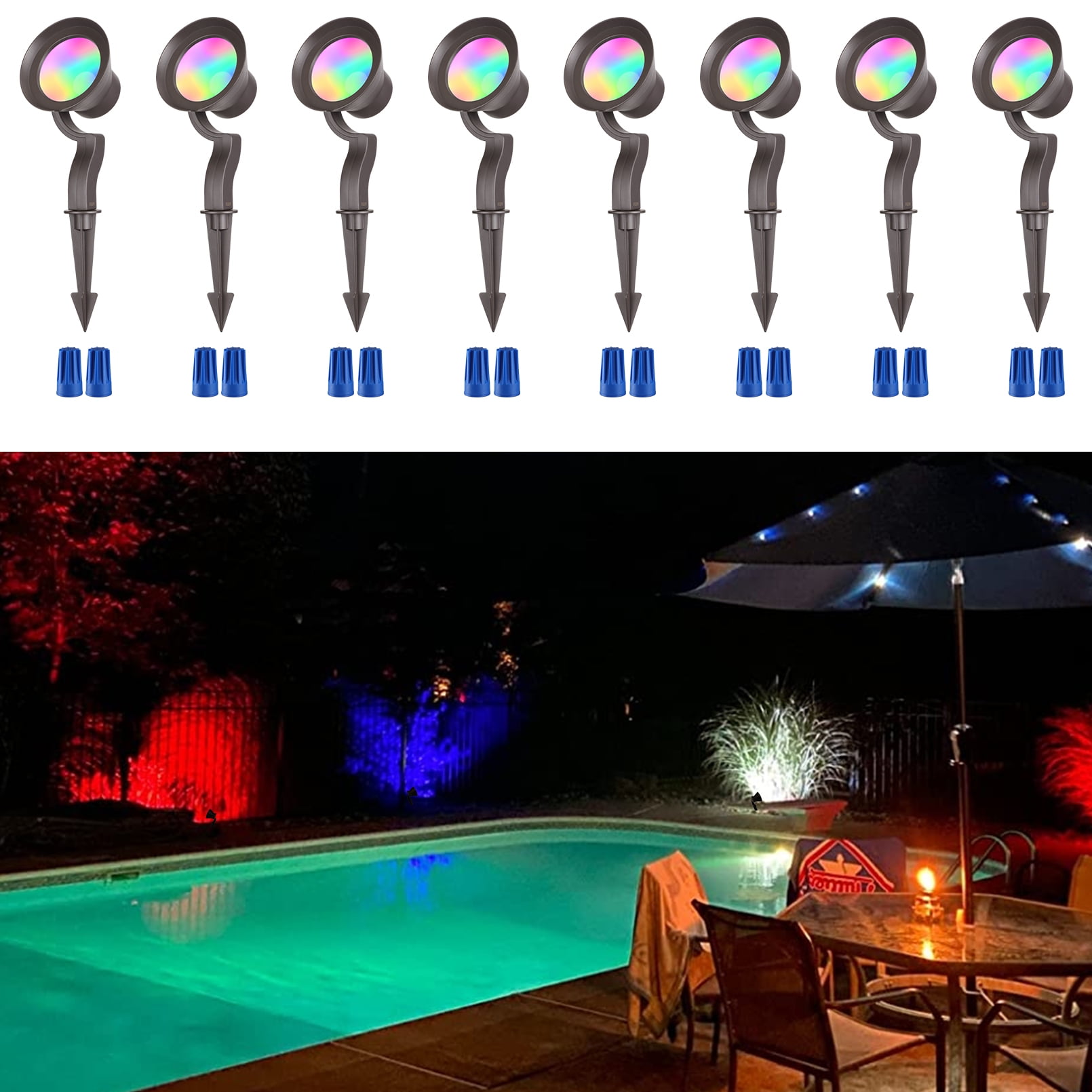 8 Pack RGB LED Landscape Lights ,Wall Wash Lighting, Color Changing Low