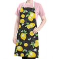 thumbnail image 5 of Yellow Lemon Fruit Flowers Black Pattern Apron-Garden Aprons for Women with Pockets-Cotton Linen Waterproof Kitchen Cooking Gardening Aprons Adjustable for Kitchen,Cooking,BBQ and Salon 33x27 Inch, 5 of 7