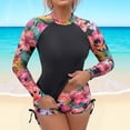 thumbnail image 6 of Womens Long Sleeve Rash Guard 2 Piece Surfing Swimsuits Sun Protection Modest Tankini Bathing Suits Swim Shorts(Watermelon Red S), 6 of 6