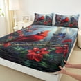 thumbnail image 3 of Manfei 3D Red Bird Full Size Sheets for Teen, Dreamy Robin Butterfly Bed Sheets, Jungle Poinsettia Flower Sheet Sets, Lightweight Room Decor, 4-Piece, 3 of 7