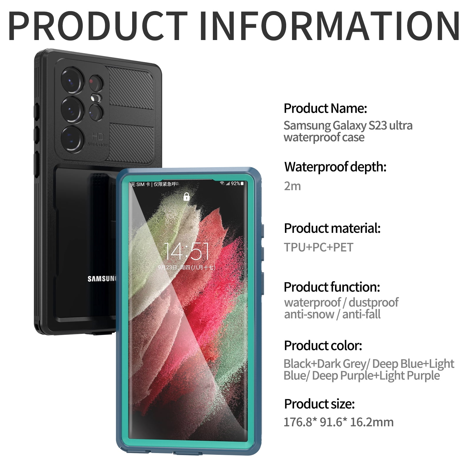 Waterproof Rugged Case designed for Samsung Galaxy S23 Ultra 6.8",Built-in 6H Screen Protector Full-Body Protection Shockproof Dustproof Waterproof Anti-Scratch Wireless Charging Case,Black