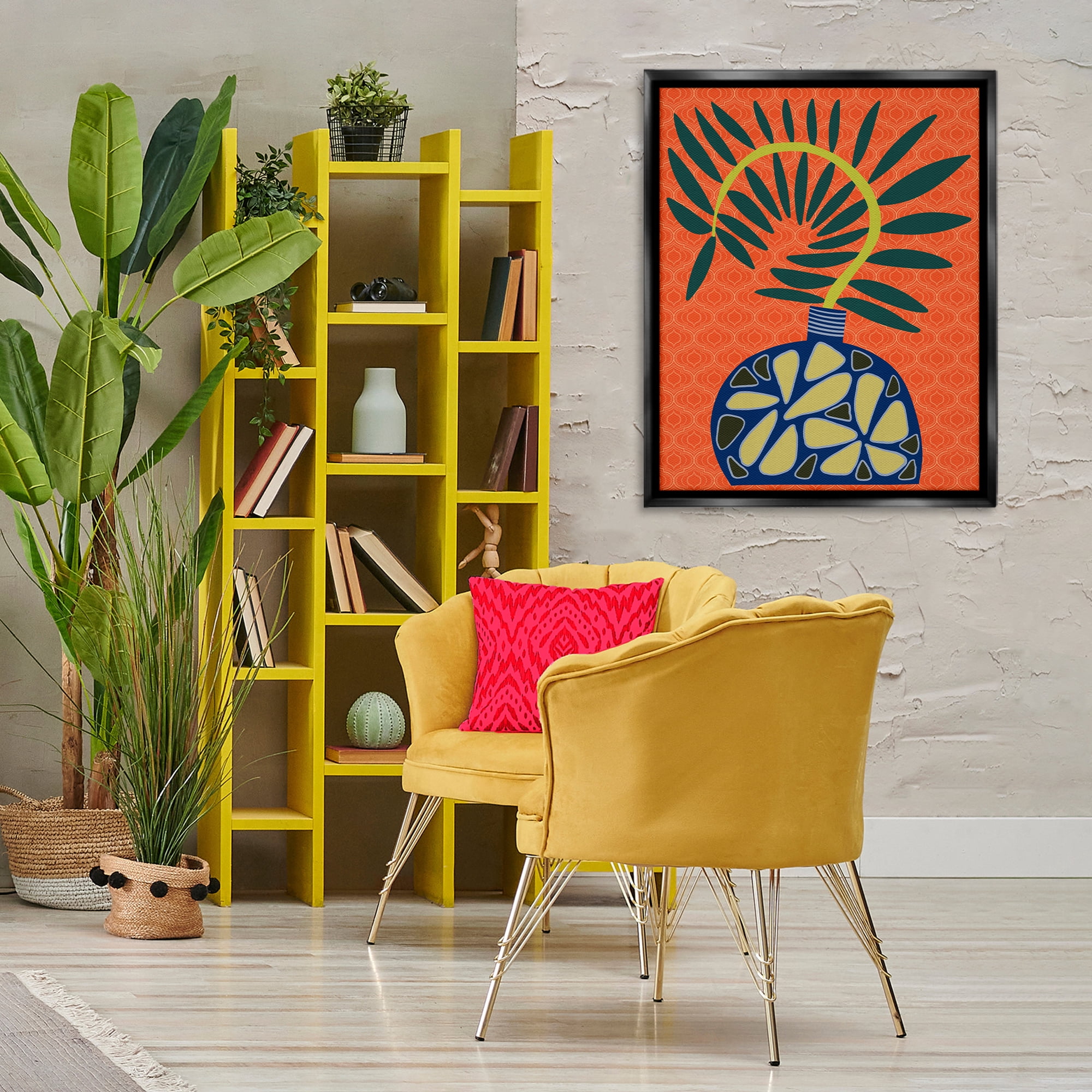 Stupell Industries Modern Vase on Orange Plants & Flowers Painting Black Floater Framed Canvas Art Print Wall Art, 25 x 31