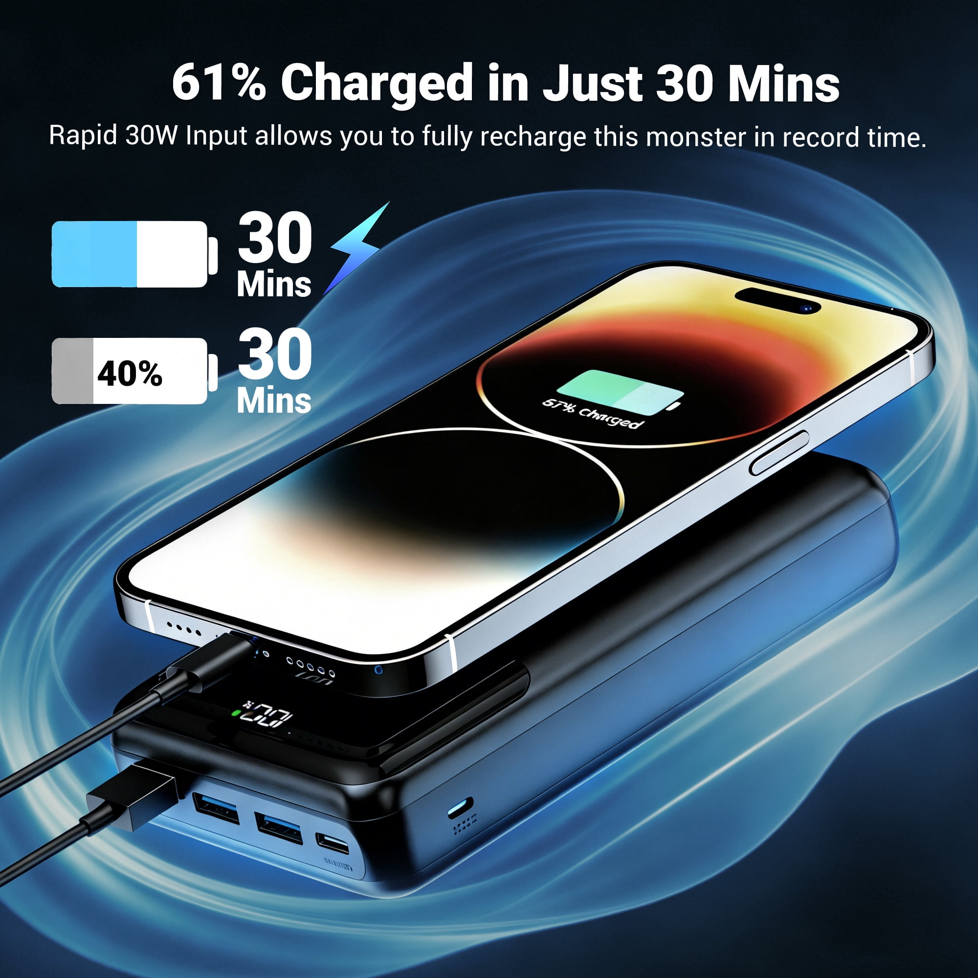 Tilnce 50000mAh Power Bank Charger - 30W PD Fast Charging for iPhone 17 Pro Max
