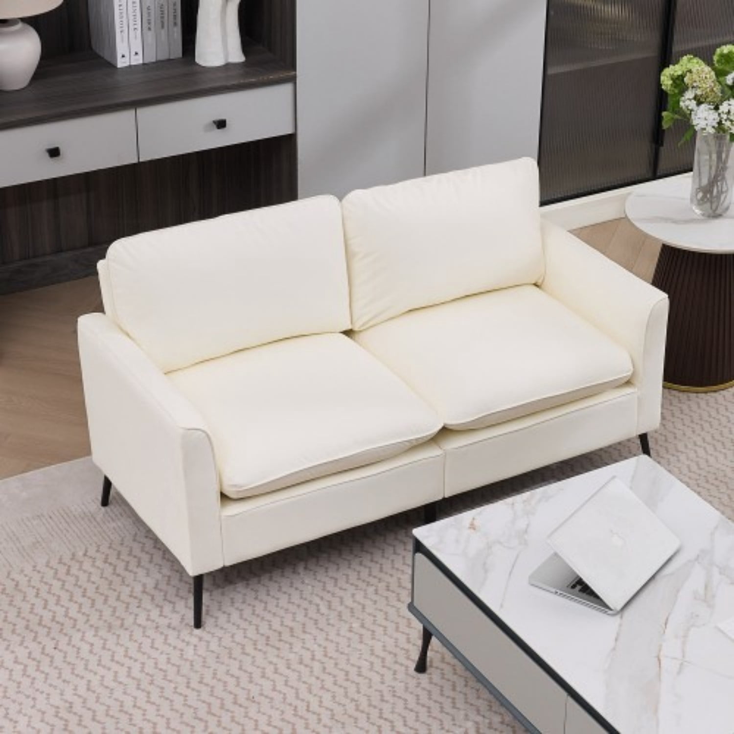 Cat Paw Accent Chair, Modern Faux Leather Upholstered Armchair, Nordic Retro Single Sofa Chair with Soft Cushion and Ergonomic Back Support for Living Room Bedroom Balcony Office, Cream
